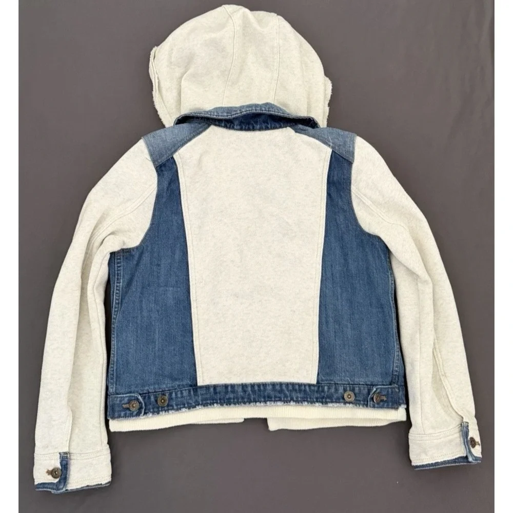 Free People Jacket Womens Size Large Blue Denim Knit Hooded Layered Jean Boho - Picture 10 of 12